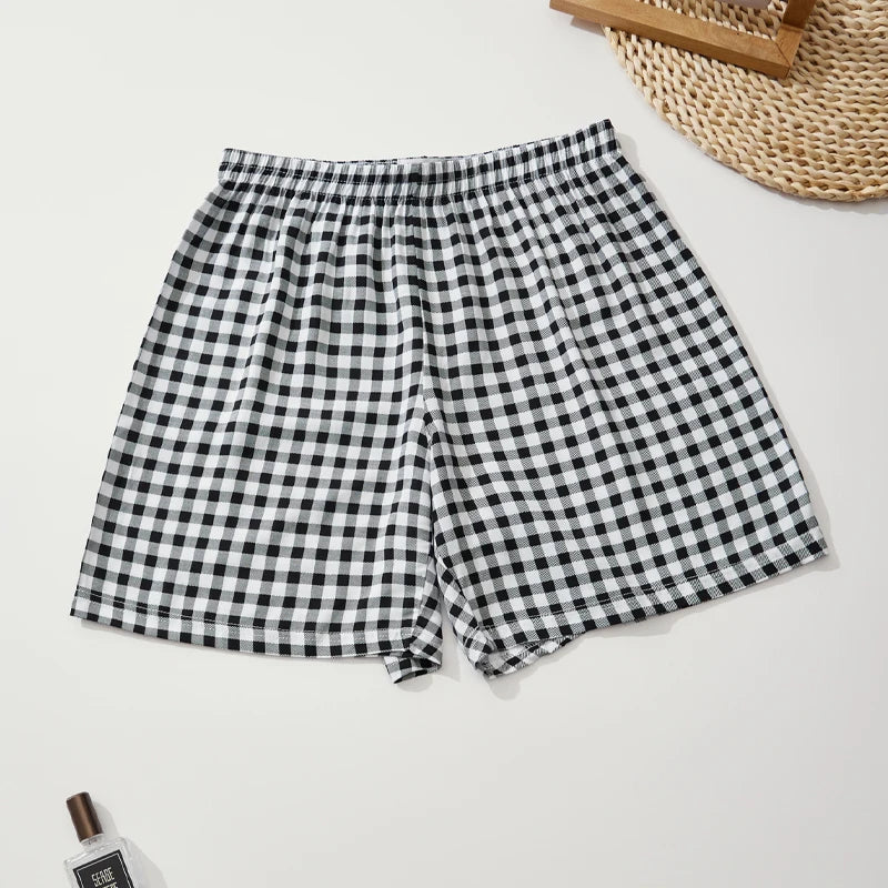 Women's Summer Shorts Floral Checkered 100% Viscose Loose Home Shorts Comfortable Soft Casual Shorts Elastic Waist