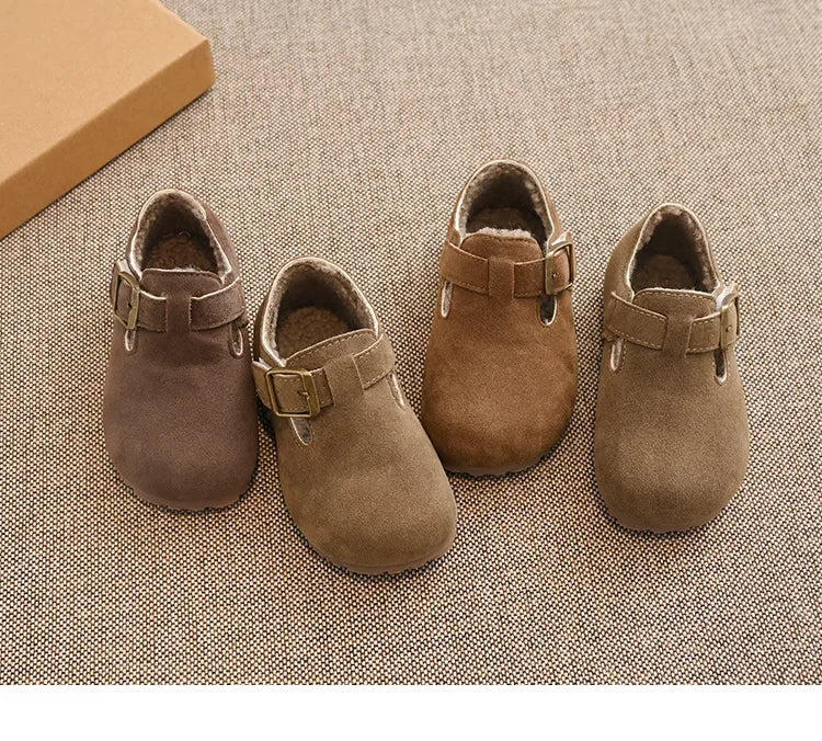 Children Flat Shoes Suede for Winter Kids Moccasins Non-slip Soft Sole 2024 Brand New Boys Girls Leather Shoes Warm Retro Trendy
