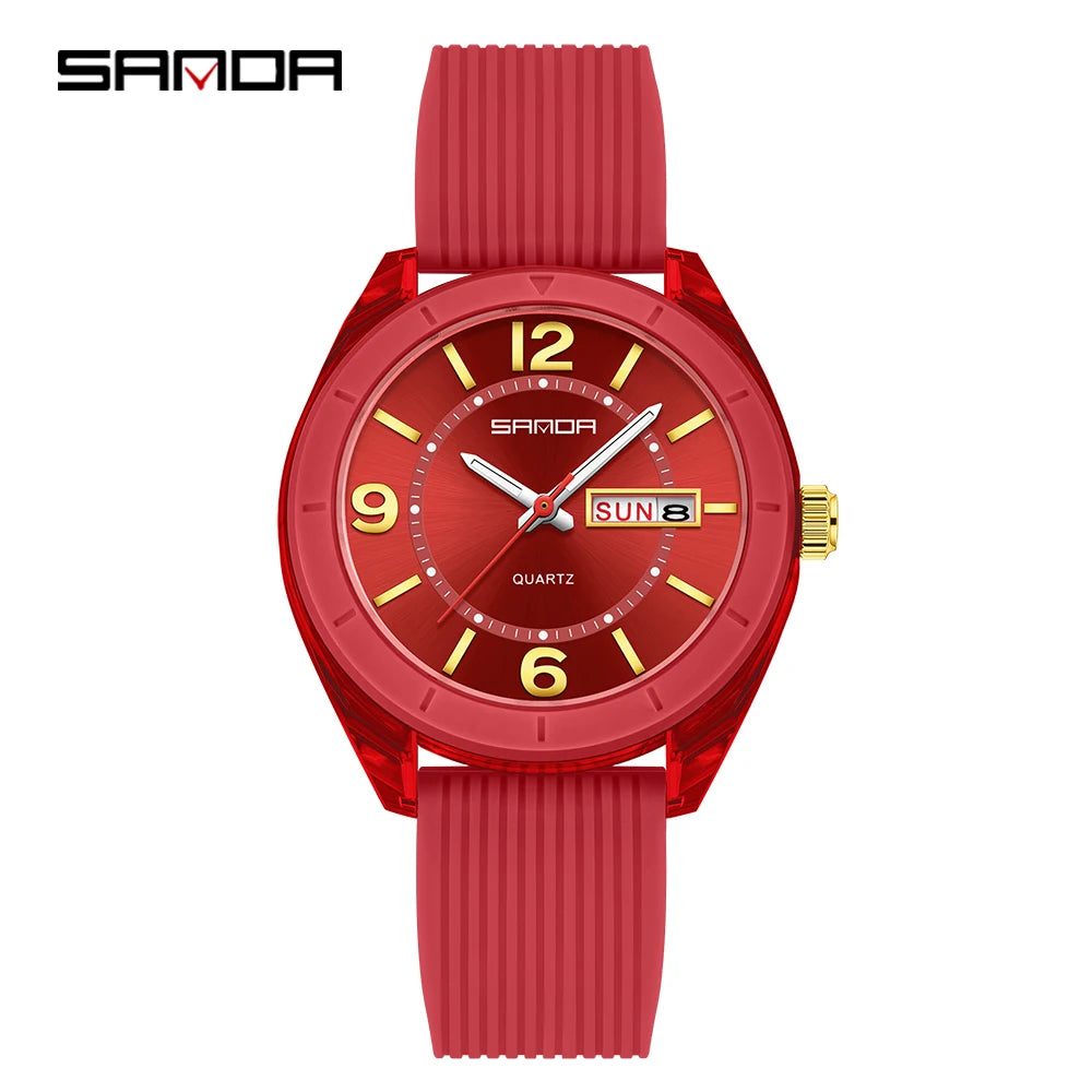 SANDA New 6287 Male And Female Students Leisure Exam Quartz Watch Night Light waterproof Double Calendar Quartz Watch