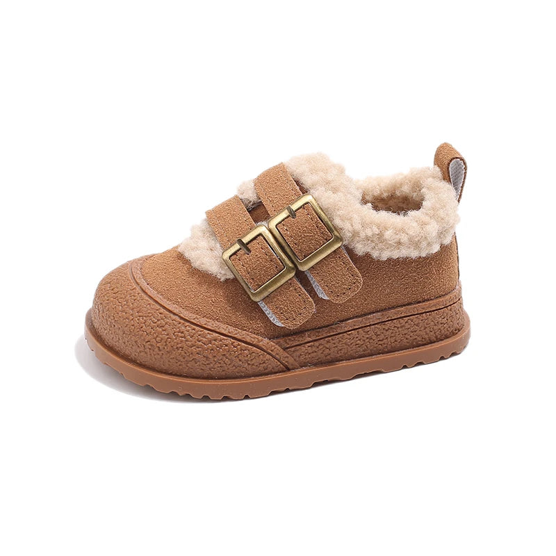 Children's Padded Shoes 0-6 Years Old Khaki Thickened Warm Boys Girls Walking Shoes Beige Soft Non-slip Kids Baby Cotton Boots