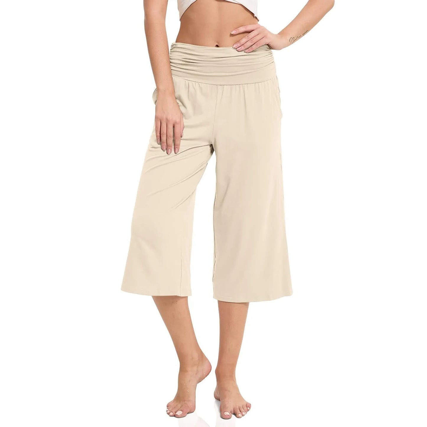 women pants summer loose cropped pants High Waist Solid Color Casual Trousers Pants With Pockets cozy breathable pantalon femme