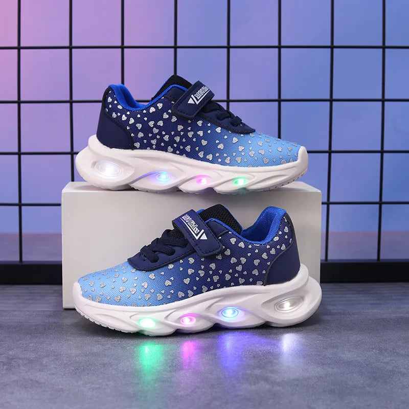 Kids' Casual Shoes Children Led Light Spring Outdoor Sneakers For Breathable Anti-slip Black  Blue Pink Size 21-30