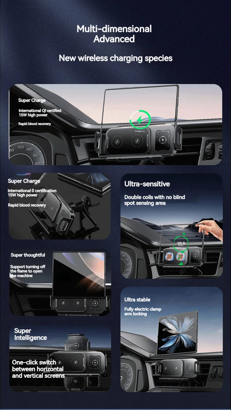 15W Universal Car Phone Wireless Charger Holder 360° Rotation Mount for Samsung Galaxy Fold 6 5 4 3 Z Flip S25 S24 Iphone 16 15