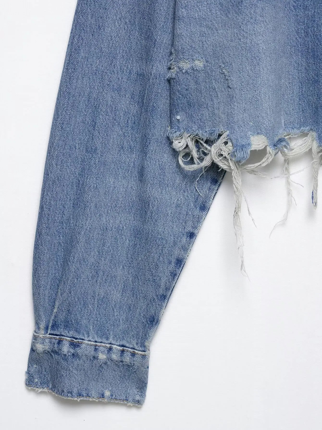 Denim short jacket for women, ripped decorative shirt, new single-breasted long-sleeved shirt top, casual retro street style