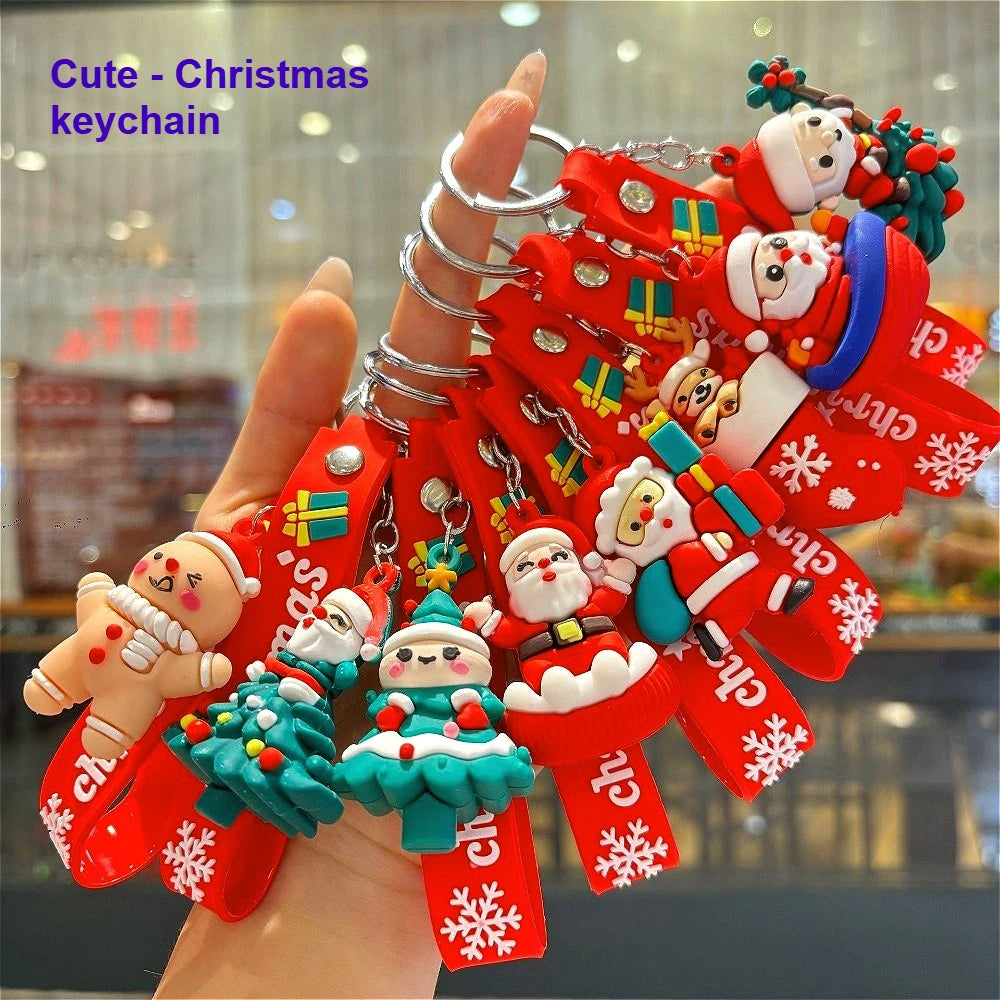 Christmas Gift 2025 Cute Santa Keychain Cartoon Pendant for Bag Car Keys Decor Stocking Stuffer for Kids Children Daughter Son