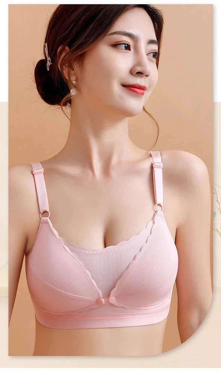 Women Push Up Bra Prevent Sagging Wire Free Bras Breathable Pads Underwear Adjustable Bralette Wireless Gathered Brassiere