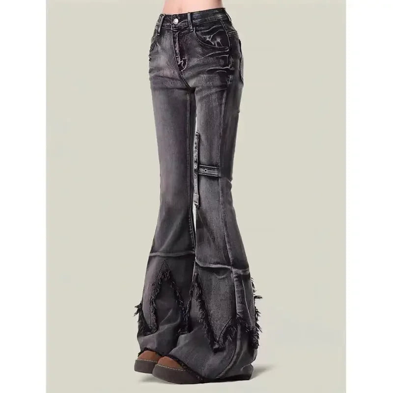 New retro slim-fitting women pants Y2k fashion trendy wasteland trousers legs furrow stretch jeans for women