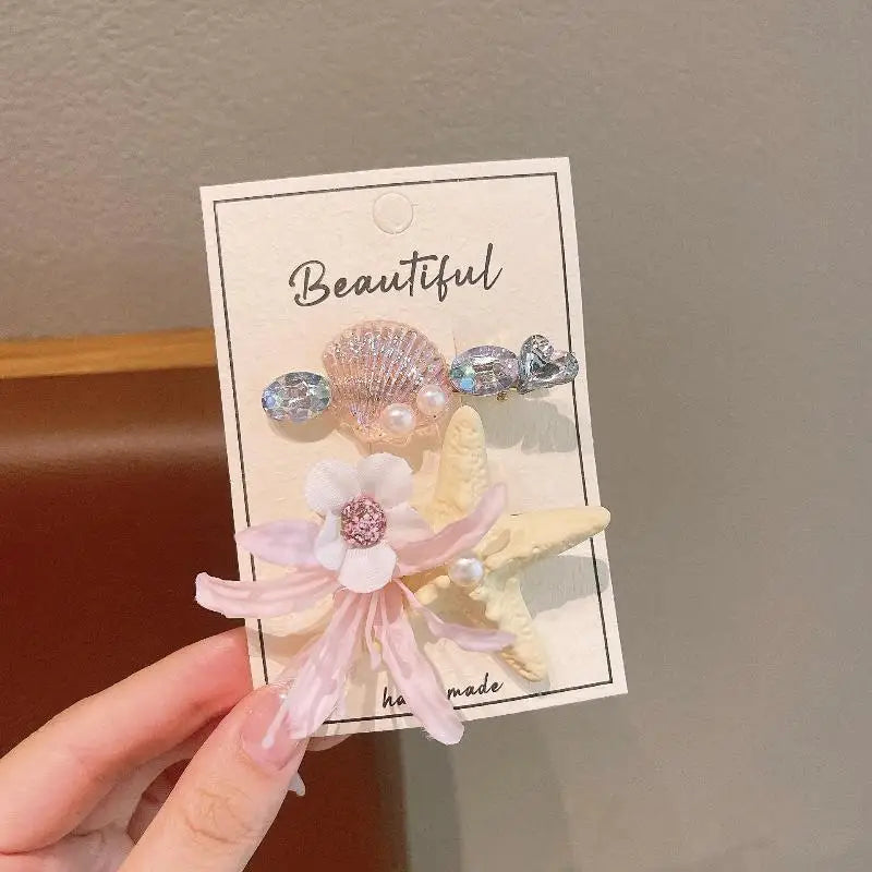 2PCS Kids' Fairy Starfish & Flower Hair Clips – Girls' Updo Alligator Clips, Bangs & Loose Hair Clips, Baby Hairpins, Hair Acces