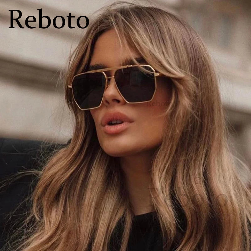 Polarized Sunglasses For Women Men Classic Brand Reflective Lens Square Trendy Sunglasses Woman High Quality Metal UV Protective