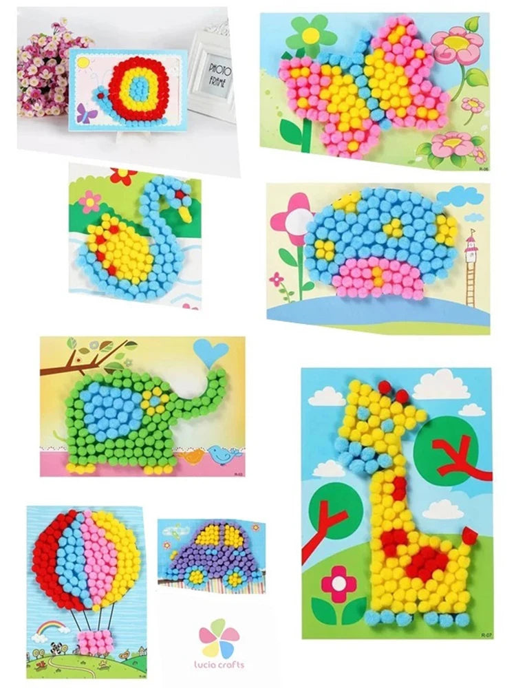 Children DIY Stickers Toys Button/Pompom/Diamond Early Education Kids Puzzle Handmade Creative Painting 3-6 Years Old Gifts TMZ