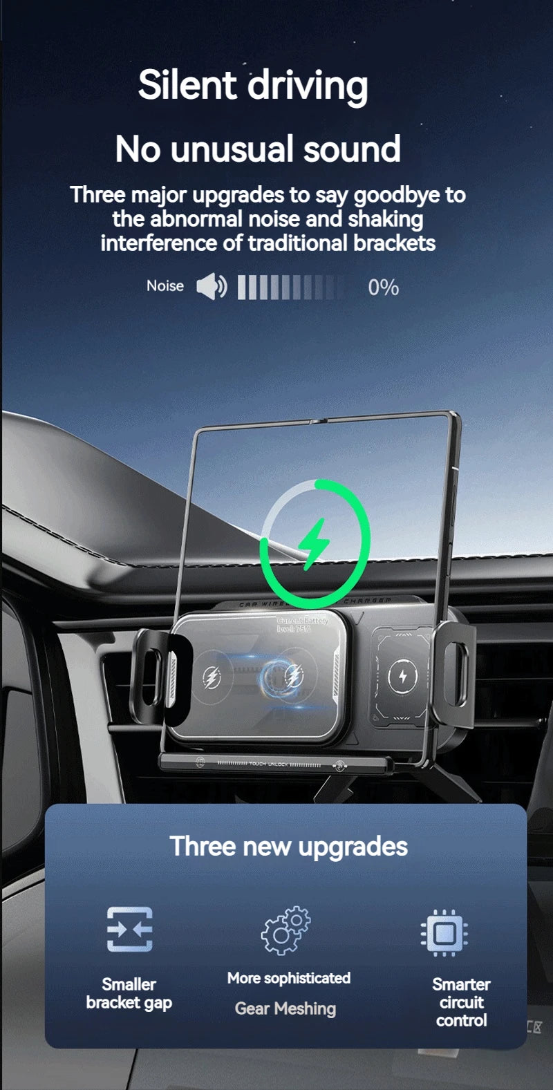 15W Universal Car Phone Wireless Charger Holder 360° Rotation Mount for Samsung Galaxy Fold 6 5 4 3 Z Flip S25 S24 Iphone 16 15