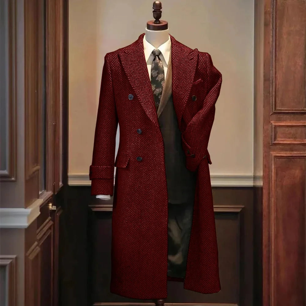 Men Jackets Notched Herringbone Lapel Blazer High Quality Suit Long Coat Windbreaker Camping Men's clothing chaquetas hombre