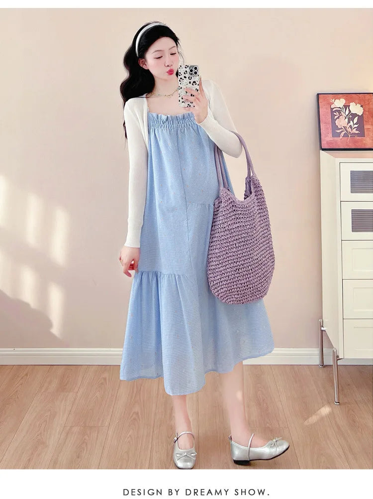 Pregnant Women's Dress 2025 Summer New Style Temperament Small Fresh Age Reducing Polka Dot Long Skirt