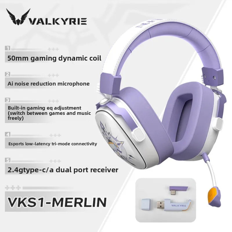 VALKYRIE VK S1 Gaming Headset Wireless Triple-Mode Detachable Microphone 15ms Ultra-low Latency Customized Gaming Headphones