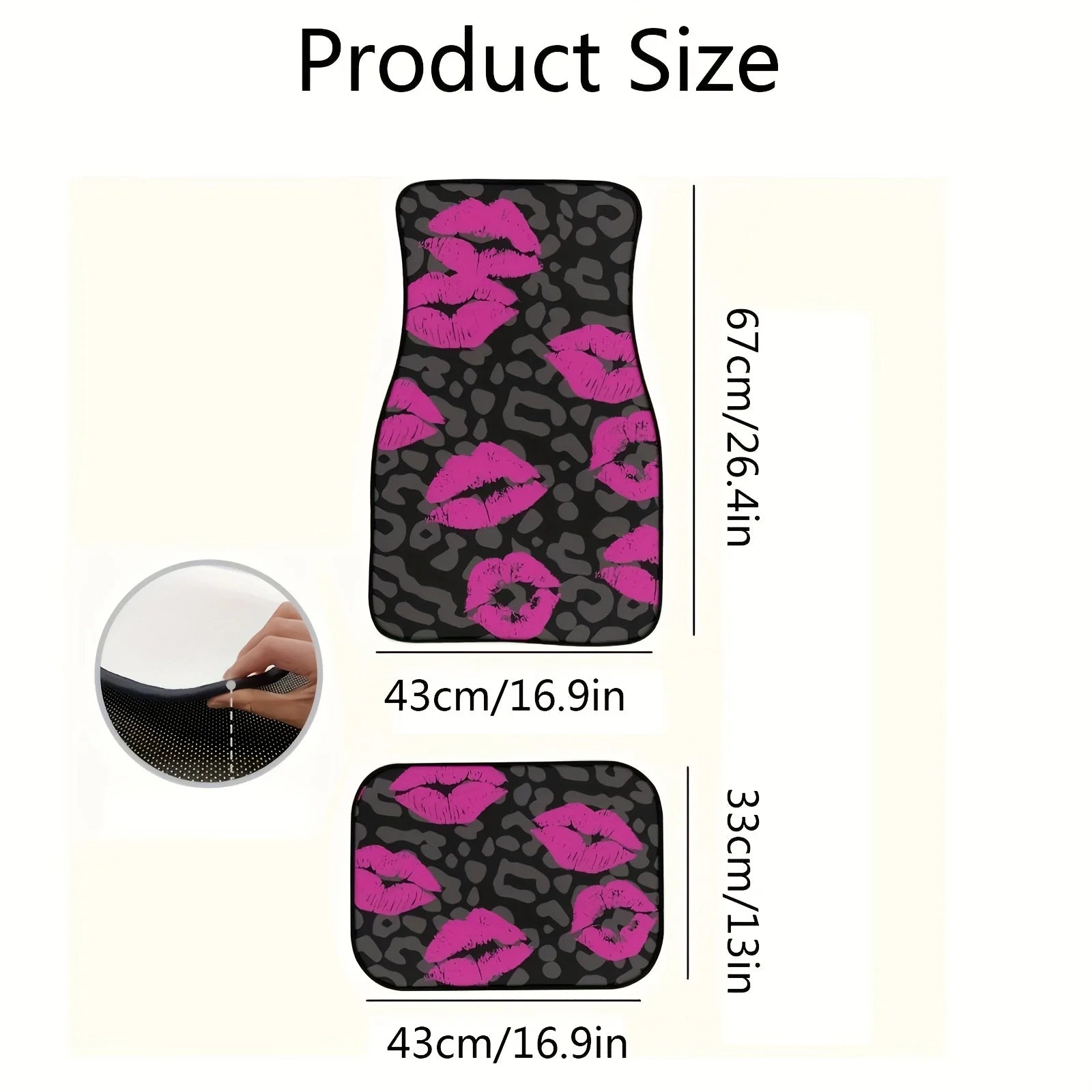 A Set of Four Car Mats Suitable for All Vehicle Types, Featuring Pink Lips And Leopard Print Designs,Women Interior Accessories.