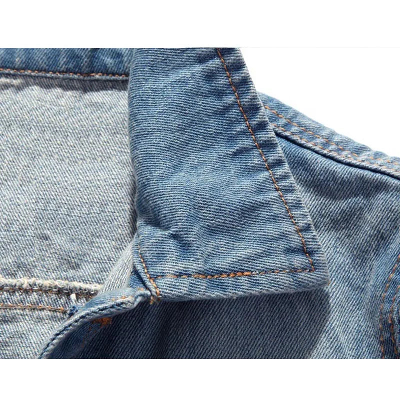 Hip Hop Jeans Coat Men Jackets for Short Sleeve Ripped Blue Jean Jackets Man 2025 Men's Denim Vest Mens Denim Shirt Husband Male