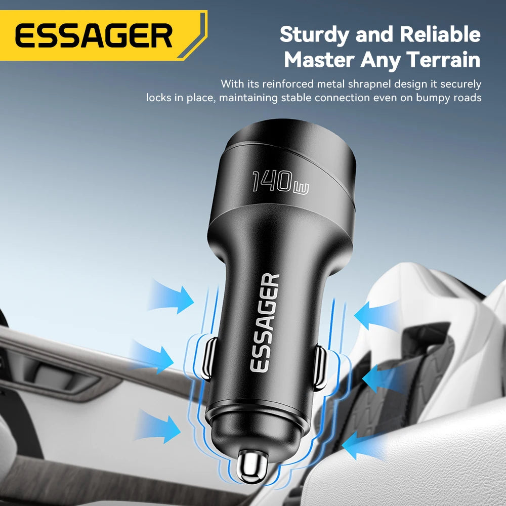 Essager 140W Car Charger PD 3.1 Fast Charging Quick Charge 4.0 For Macbook Pro Laptop USB Type C Car Phone Charger For iPhone 16