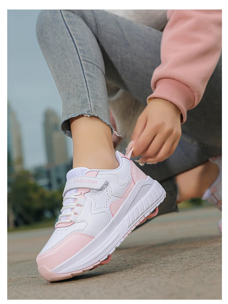 Kids Roller Skate Shoes Fashion Casual Sports Children 4-Wheels Sneakers for Boys and Girls Gift Nice Footwear