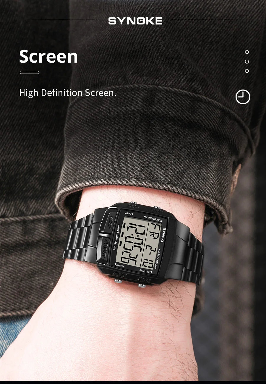 Mens Sports Digital Waterproof Watch, Multifunctional Wrist Watches For Men, Plastic Case Alloy Strap