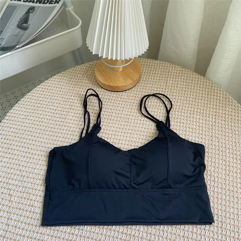 Bra For Women Ice Silk Tube Tops Soft Breathable Underwear Push Up Suspender Brassreie Camisole Female Casual Vest Crop Top Pink