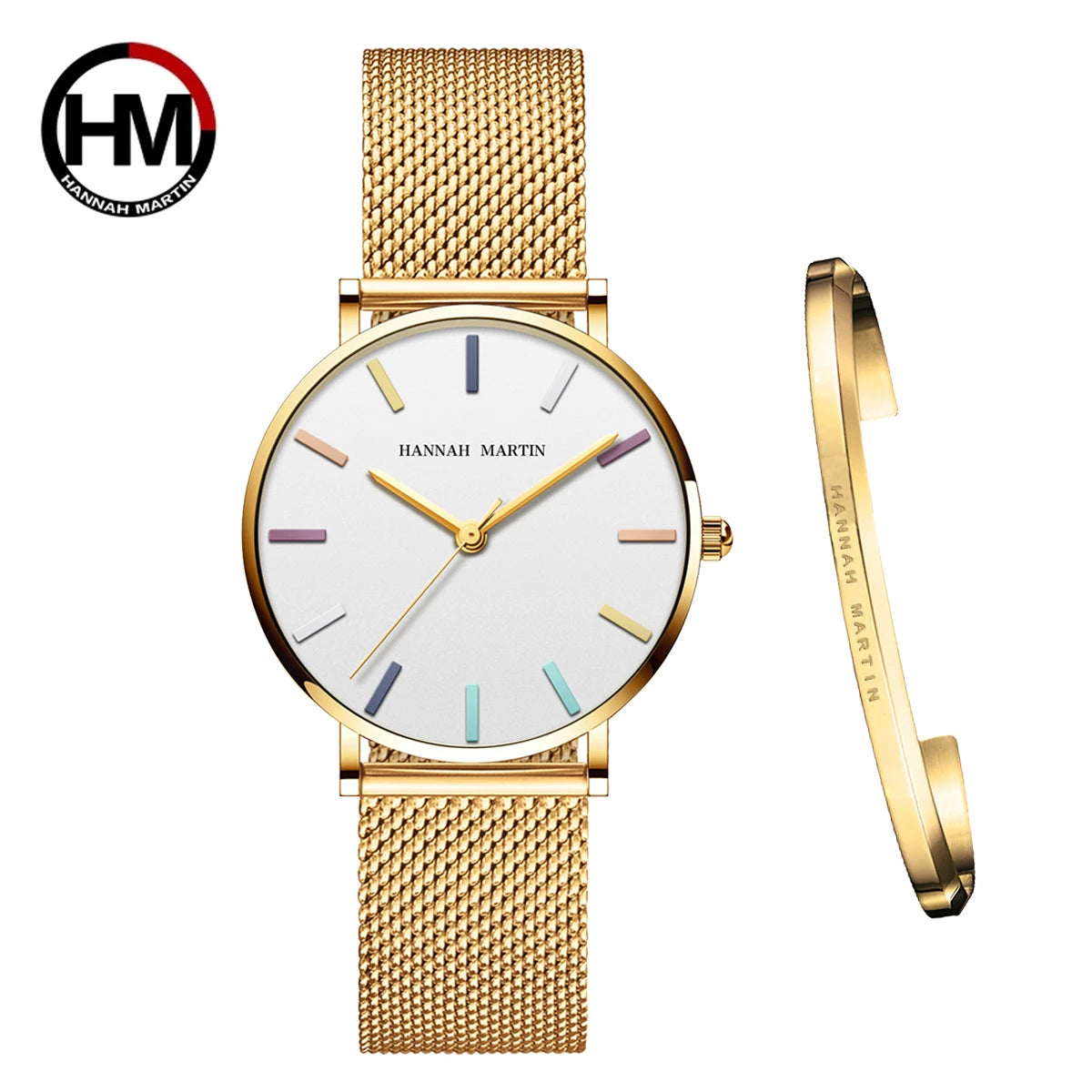 Hannah Martin Top Women Watch Bohemian Style Simple Stainless Steel Mesh Strap Original Japanese Movement Fashion Bracelet Watch