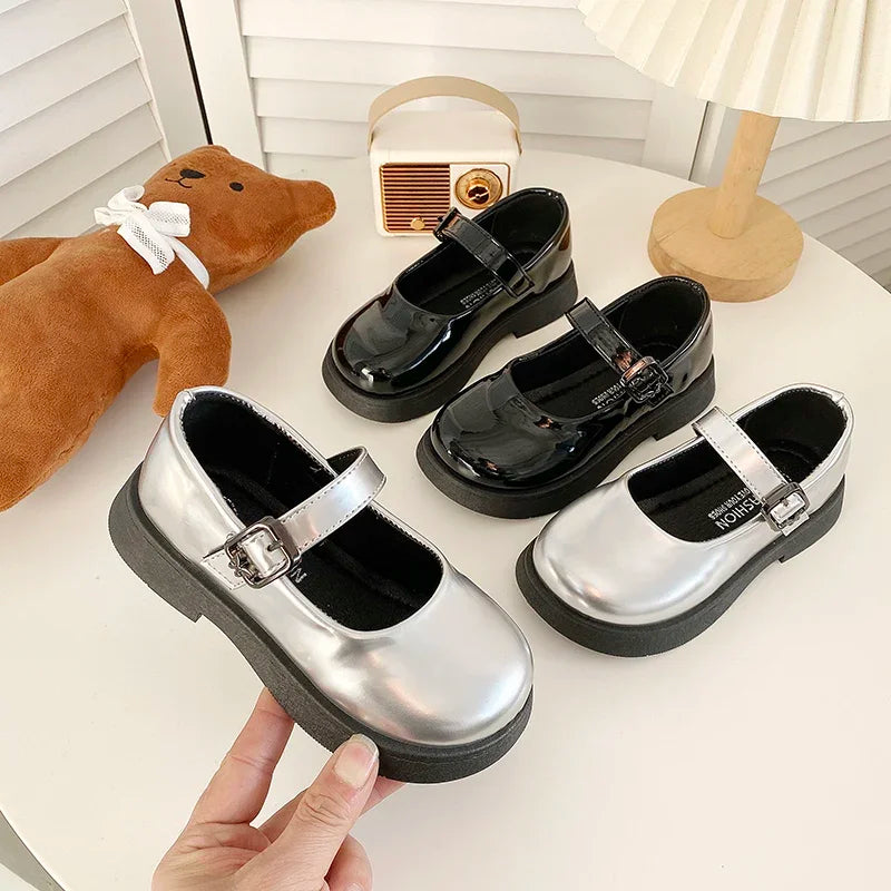 Children Leather Shoes 24-35 Slip-on Round Toe School Sweet Kids Casual Shoe 2025 New Girl's Laofers Pearl Morden Three Colors