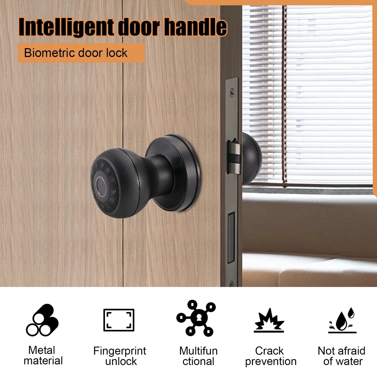 FULL-Fingerprint Door Lock-Smart Door Handle, Keyless Door Handle With Password Keypad For Bedroom Smart Door Lock