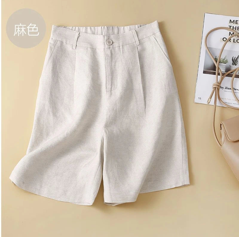 Women's Shorts Cotton Linen High Waisted Short Pants Casual Loose Solid Purple Button Summer Shorts for Women