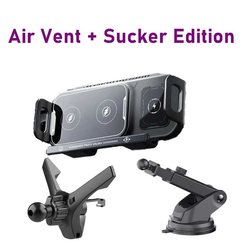 15W Universal Car Phone Wireless Charger Holder 360° Rotation Mount for Samsung Galaxy Fold 6 5 4 3 Z Flip S25 S24 Iphone 16 15