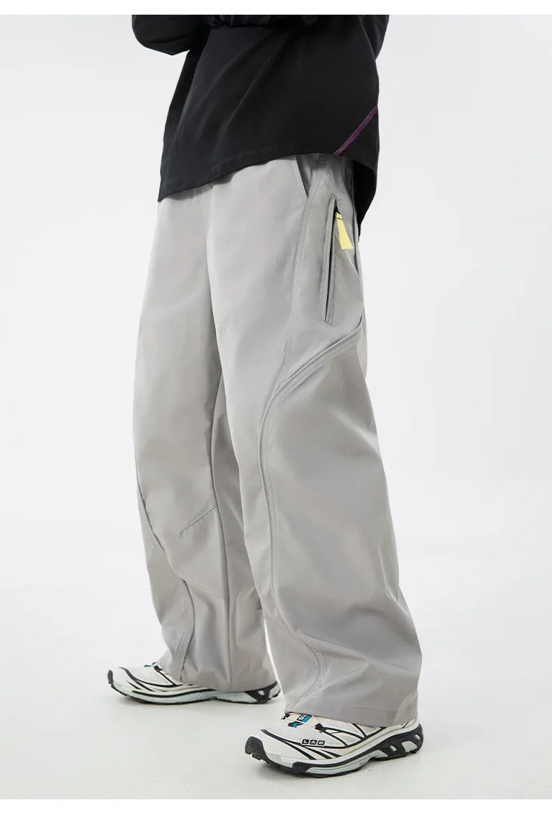 TFETTERS Autumn New Zipper Pocket Men Pants Drawstring Elastic Waist Pants Men Fashion Stitching Design Trouser for Men Clothes