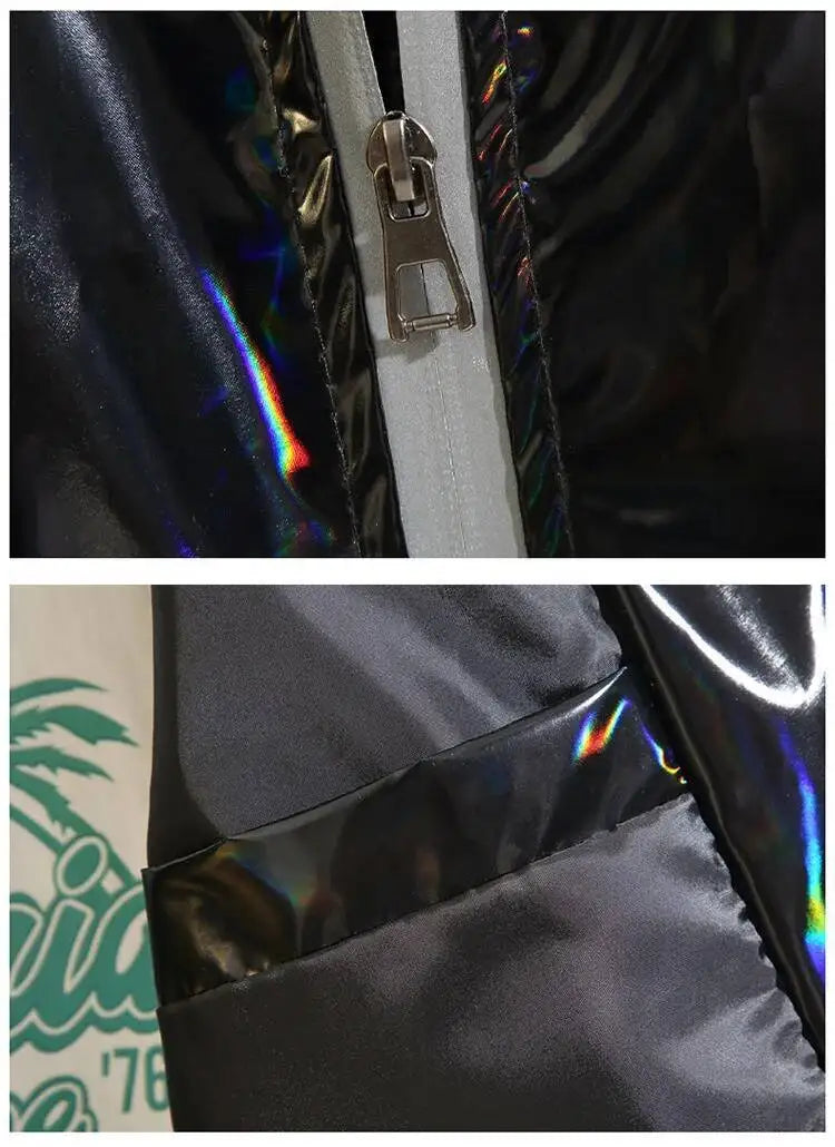 #4201 Black Sliver Shinny Jacket Men Bomber Jacket Korean Style Hip Hop Jacket Slim Men Jackets And Coats Streetwear Hooded Coat