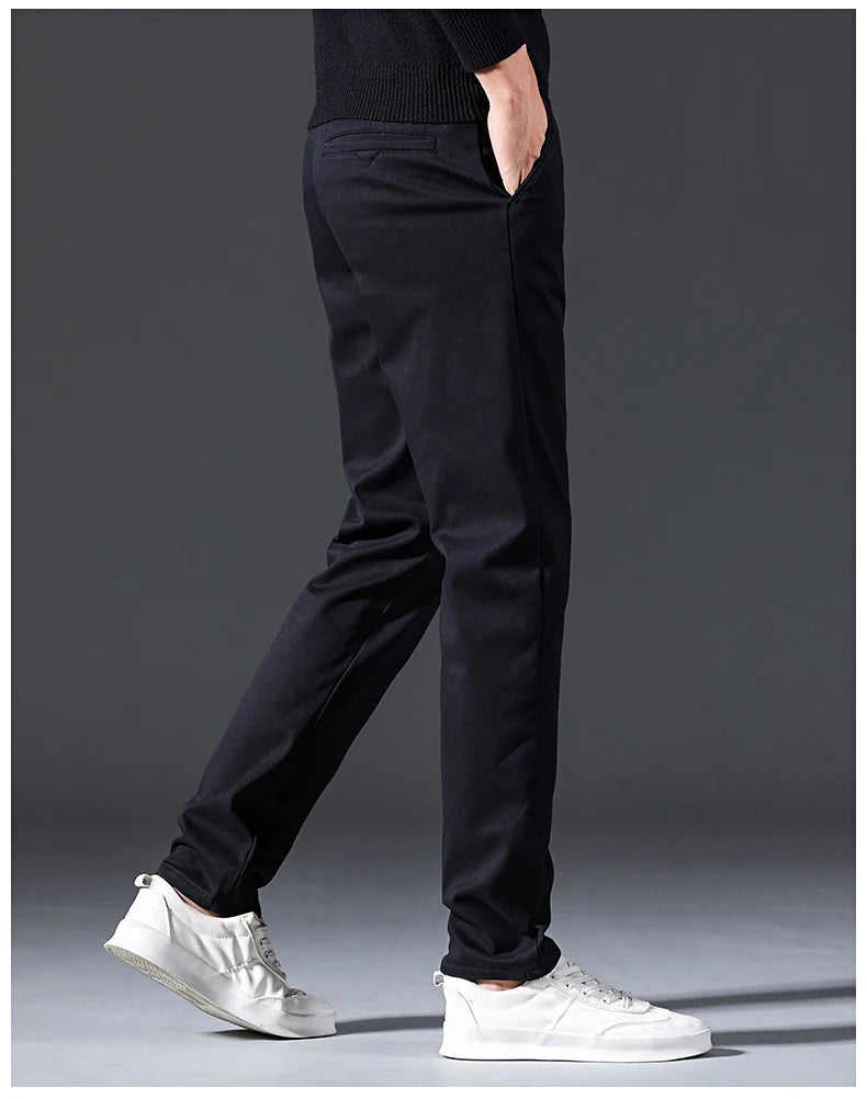 New Winter Mens Clothing Warm Casual Pants 98% Cotton Fleece Straight Business Thicken Men Pants Stretch Classic Velvet Trousers