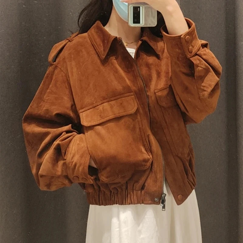 Women's Jacket 2025 New Fashion Autumn Winter Vintage Suede Jacket for Women Casual Chic Ladies Coat