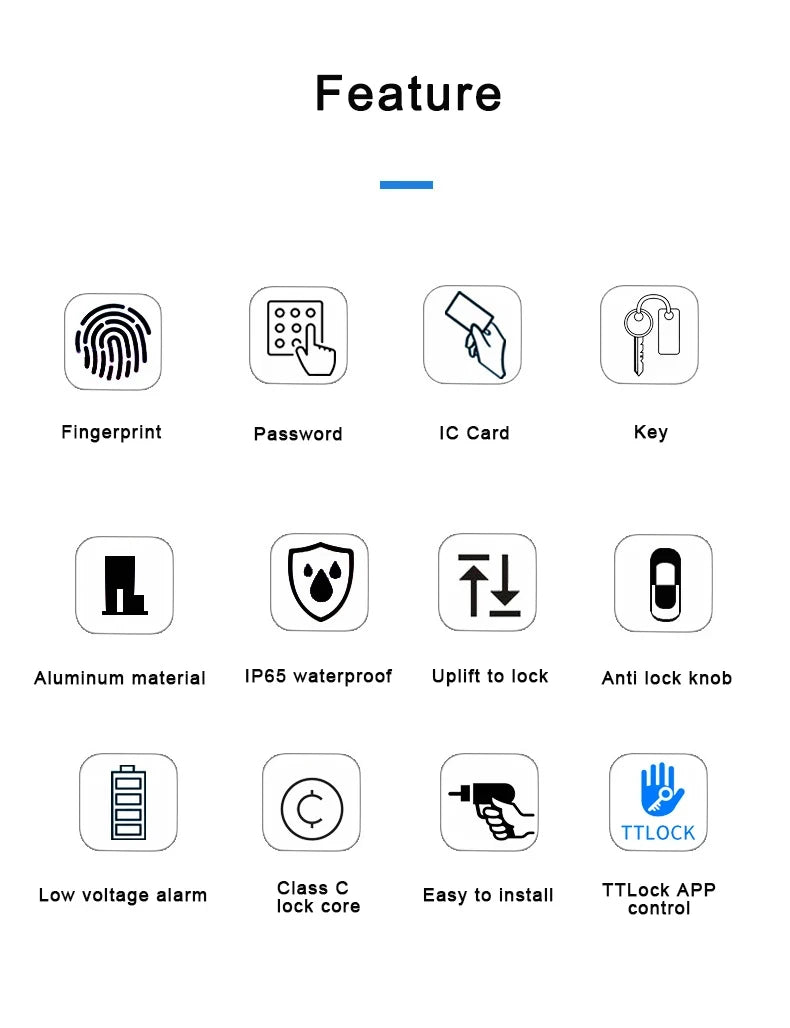 Waterproof Sliding Door Smart Lock TTLock App Alexa Fingerprint Digital Code RFID Card Anti-Lock Aluminum Glass Electronic Lock