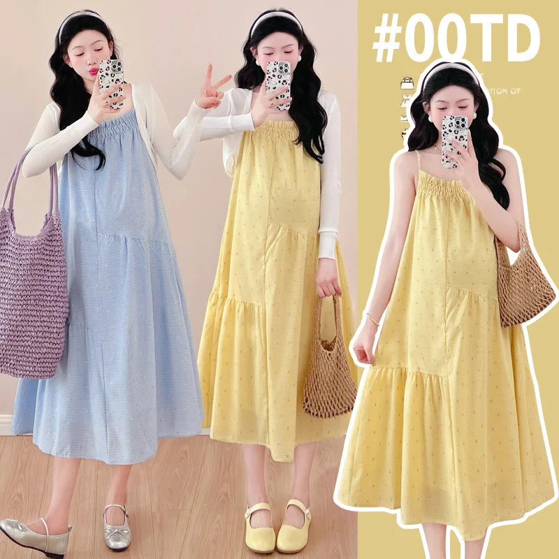 Pregnant Women's Dress 2025 Summer New Style Temperament Small Fresh Age Reducing Polka Dot Long Skirt