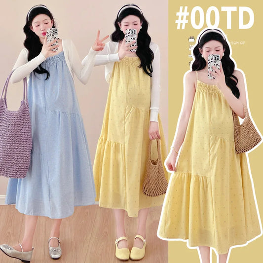 Pregnant Women's Dress 2025 Summer New Style Temperament Small Fresh Age Reducing Polka Dot Long Skirt