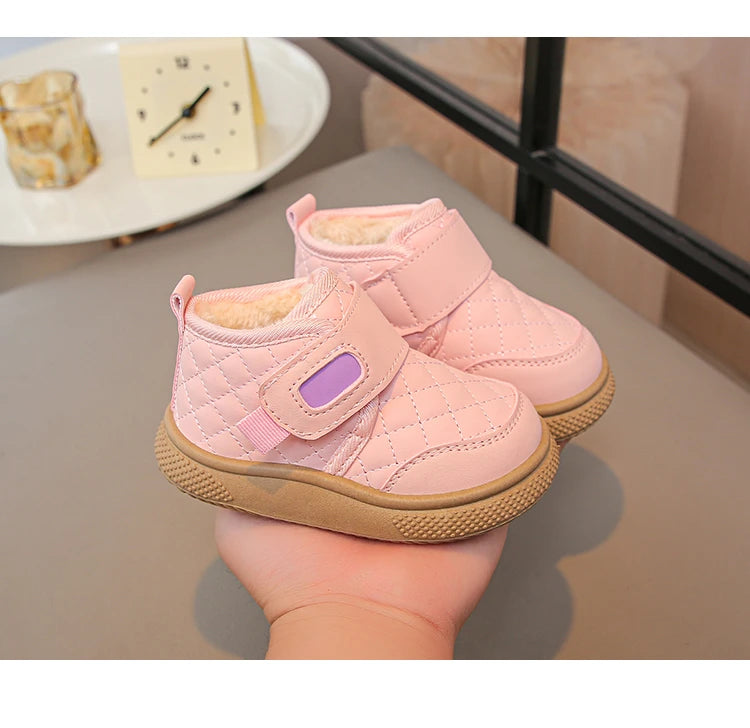 Kids'Casual Shoes Ankle Boots PU Leather Water-Resistant Winter Shoes For Children Anti-slip Warm Pink Black Shoes Size 21-31