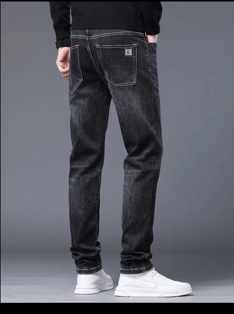 Fleece Thermal Autumn Winter Denim Jeans for Men Pants Warm Thicken Straight Stretch Clothing Fashion Street Causal Denim Pants