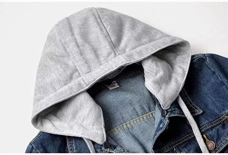 Denim Short Jacket for Women Short Autumn Winter Korean Long-sleeved Slim Hooded Versatile