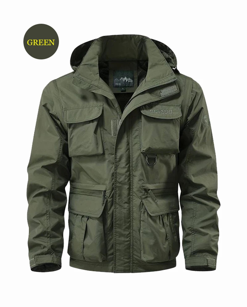 Waterproof Men Jackets Casual Work Coats Detachable Hooded Multi-Pocket Jackets Autumn Outdoor Windproof  Camping Outerwear Coat