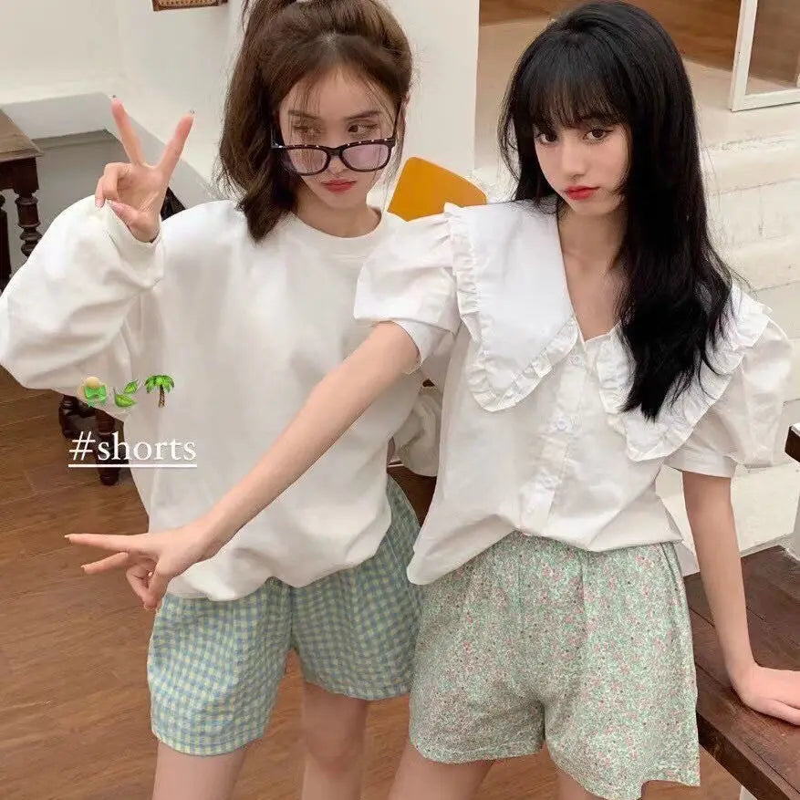 Women's High Waist Summer Shorts Floral Print Lounge Pants Loose Wide Leg Comfy Stretchy Elastic Waist Casual Athletic Home Slee