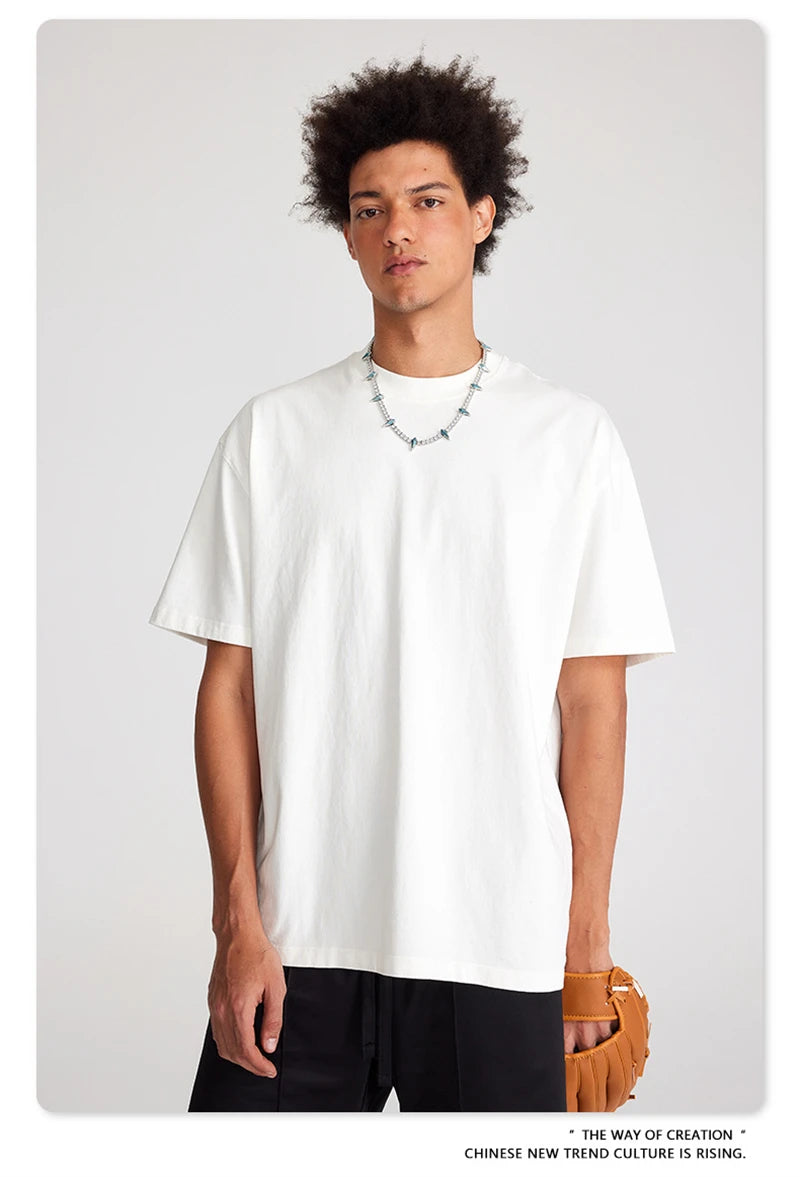 ZODF Trendy Summer 260gsm Cotton Oversized T Shirts For Men Unisex Male Kanye West High Street Solid Tees Brand Tops HY0122