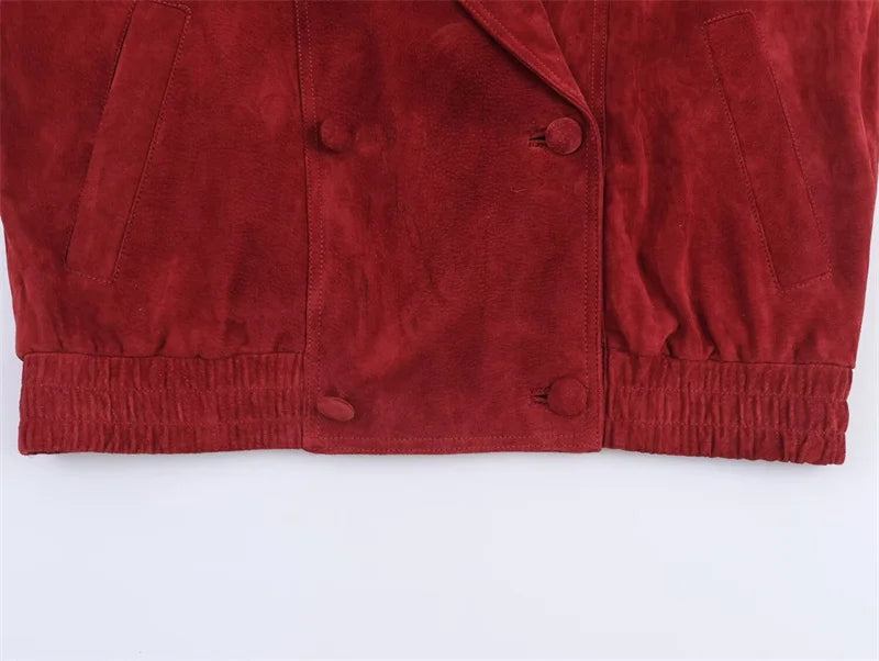 Women's Jacket 2025 Winter New Red Long-Sleeve Suede-Effect Loose Jacket Casual Fashion Versatile Style