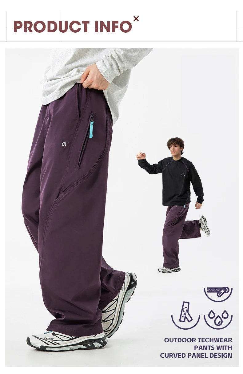 TFETTERS Autumn New Zipper Pocket Men Pants Drawstring Elastic Waist Pants Men Fashion Stitching Design Trouser for Men Clothes