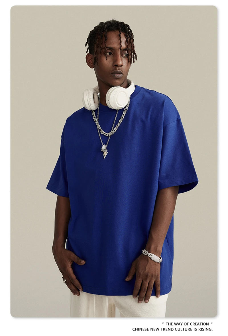 ZODF Trendy Summer 260gsm Cotton Oversized T Shirts For Men Unisex Male Kanye West High Street Solid Tees Brand Tops HY0122