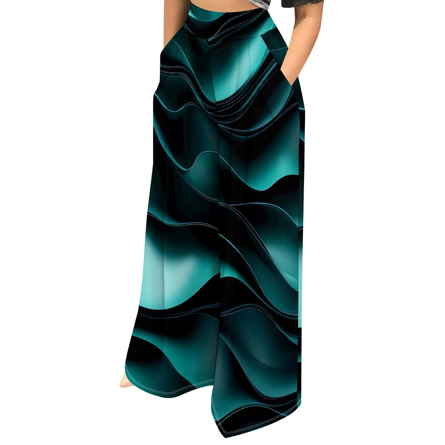 Women' s Camouflage Long Pants High Waist Wide Leg Stretchy Loose Fit Trousers with Pocket