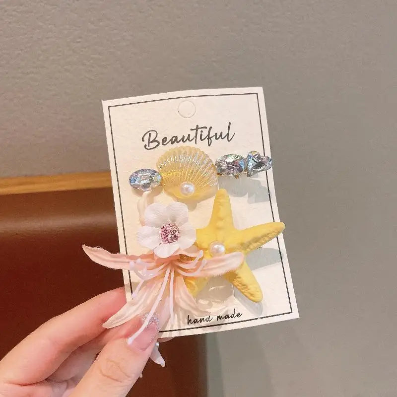 2PCS Kids' Fairy Starfish & Flower Hair Clips – Girls' Updo Alligator Clips, Bangs & Loose Hair Clips, Baby Hairpins, Hair Acces