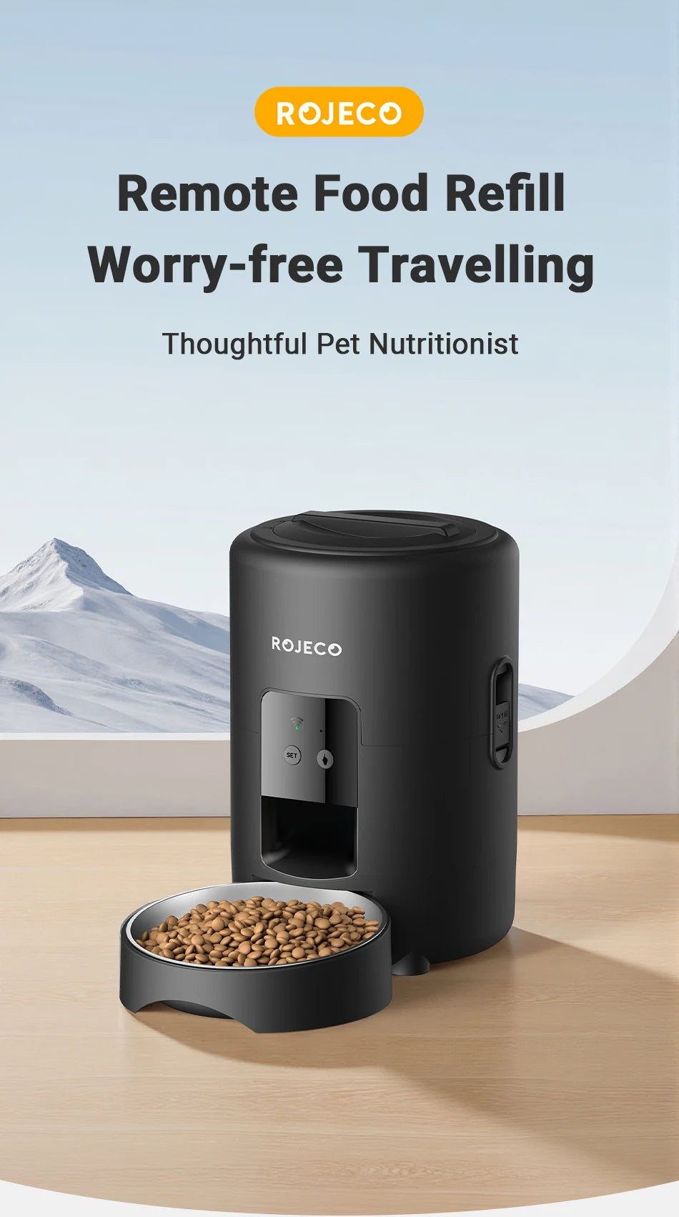 ROJECO 2L Automatic Pet Feeder Smart Cat Food Kibble Dispenser Wi-Fi App Remote Control Auto Dog Feeder For Cat Pet Accessories