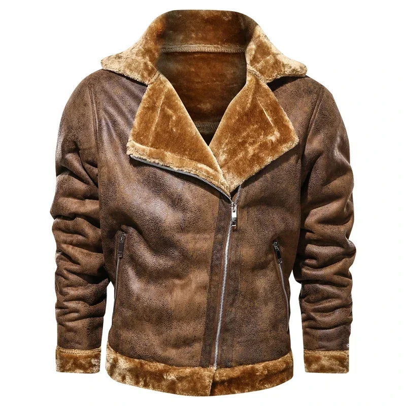 2022 Winter Jacket Mens Suede Leather Jacket Lapel Collar Vintage Style Warm Thick Fur Slim Fit Men Jackets M-4XL