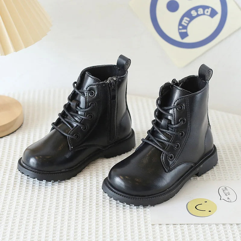 Kids Shoes for Girls Boots Fashion Solid Color Boys Leather Shoes Spring Autumn Children Student Boots